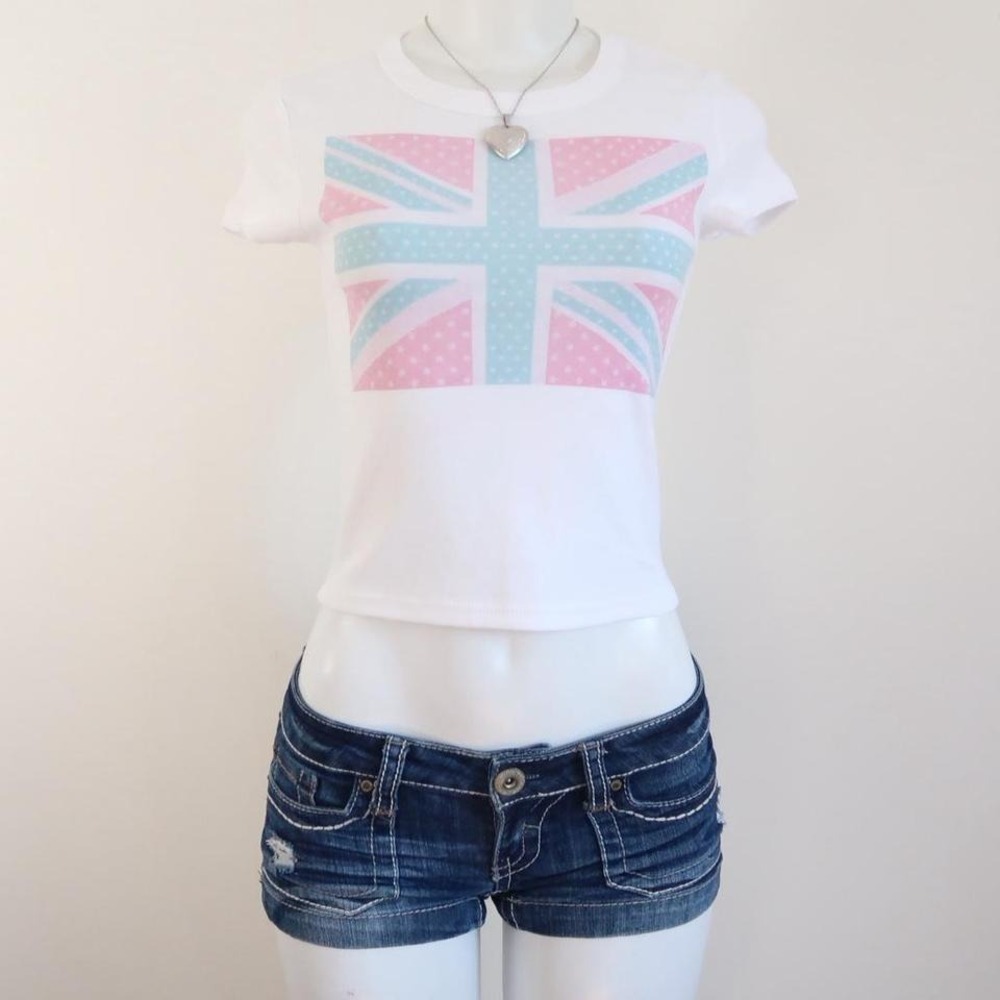 y2k union jack baby tee white coquette graphic 2000s graphic tee